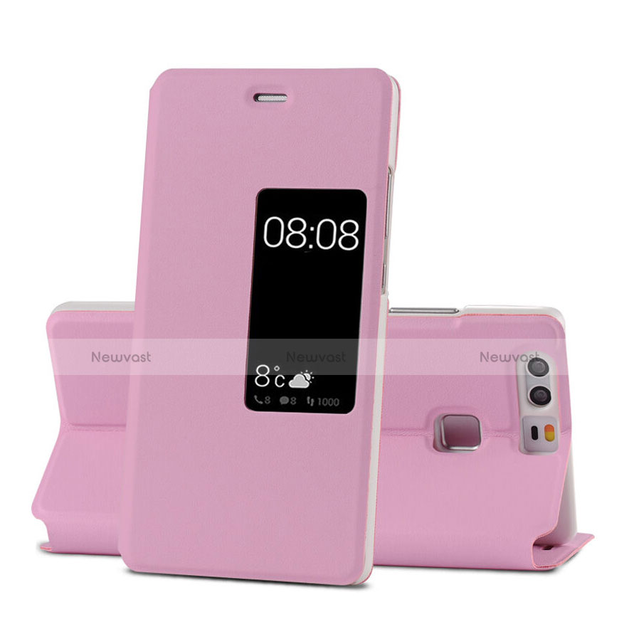 Leather Case Stands Flip Cover for Huawei P9 Plus Pink