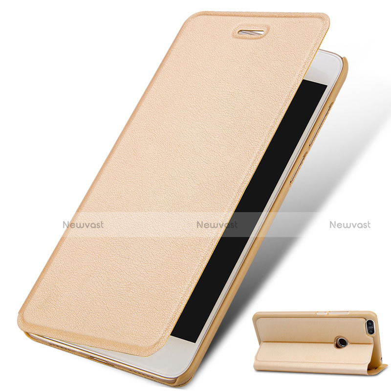 Leather Case Stands Flip Cover for Huawei Y6 Pro (2017) Gold