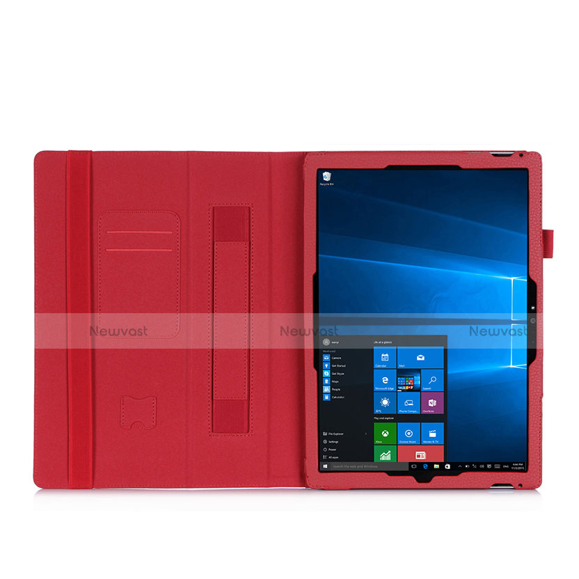 Leather Case Stands Flip Cover for Microsoft Surface Pro 4 Red