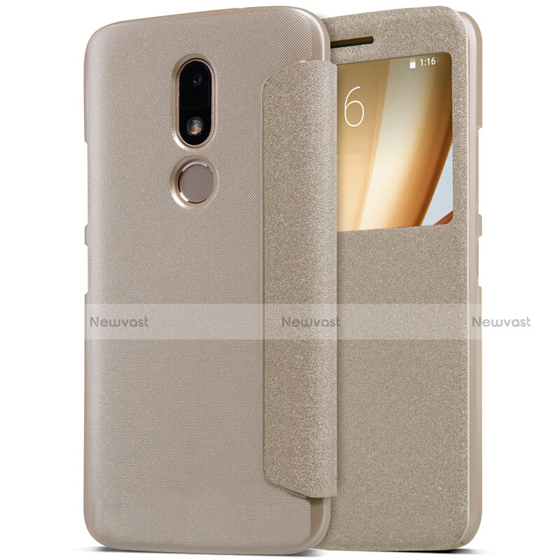 Leather Case Stands Flip Cover for Motorola Moto M XT1662 Gold