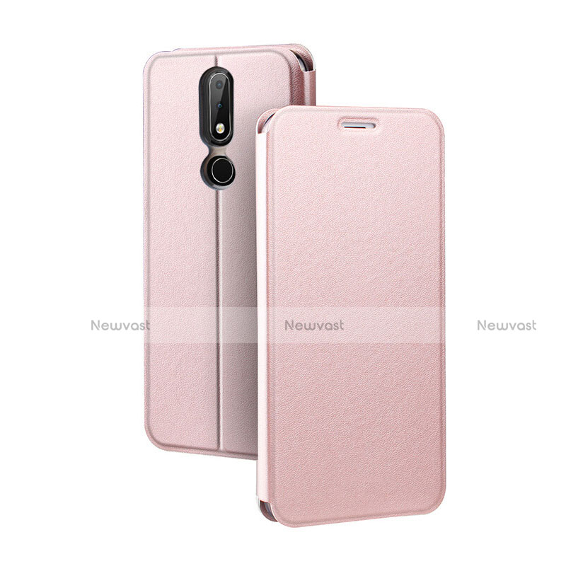 Leather Case Stands Flip Cover for Nokia X5 Rose Gold