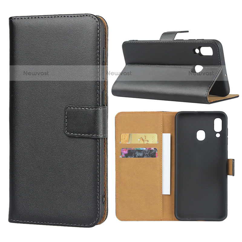 Leather Case Stands Flip Cover for Samsung Galaxy A20 Black