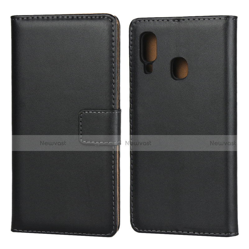 Leather Case Stands Flip Cover for Samsung Galaxy A20e Black