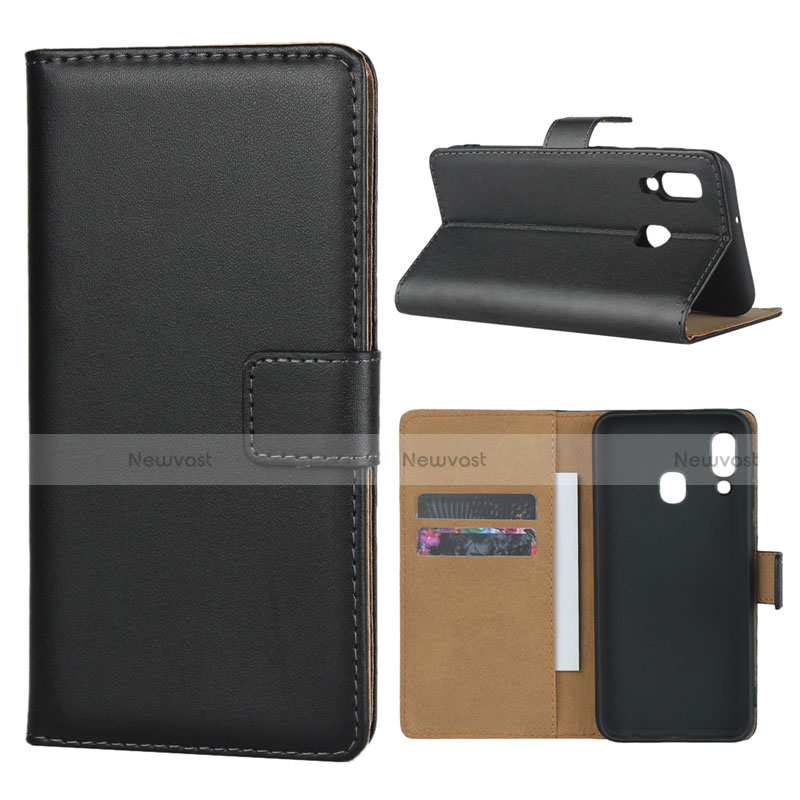 Leather Case Stands Flip Cover for Samsung Galaxy A20e Black