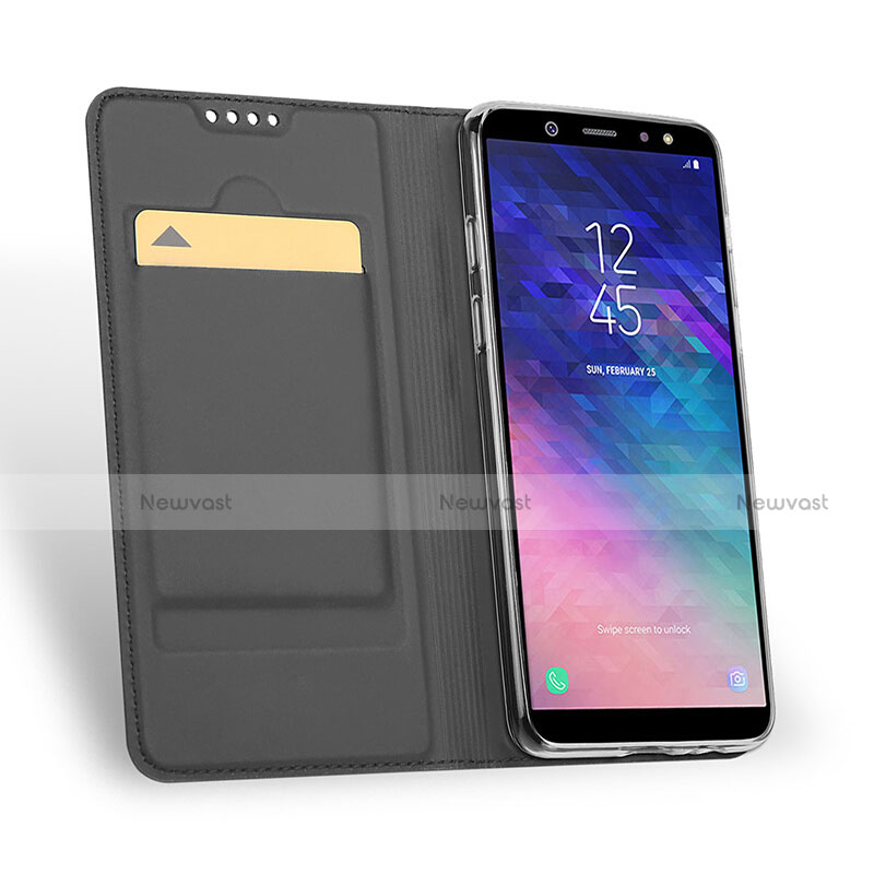 Leather Case Stands Flip Cover for Samsung Galaxy A6 Plus (2018) Black