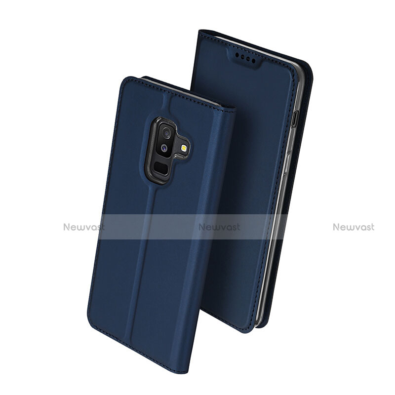 Leather Case Stands Flip Cover for Samsung Galaxy A6 Plus (2018) Blue