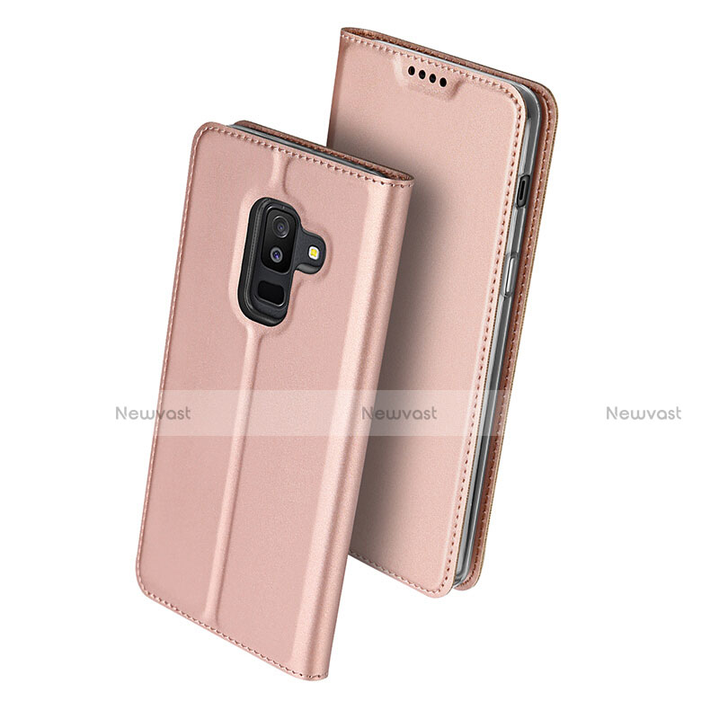 Leather Case Stands Flip Cover for Samsung Galaxy A6 Plus (2018) Pink