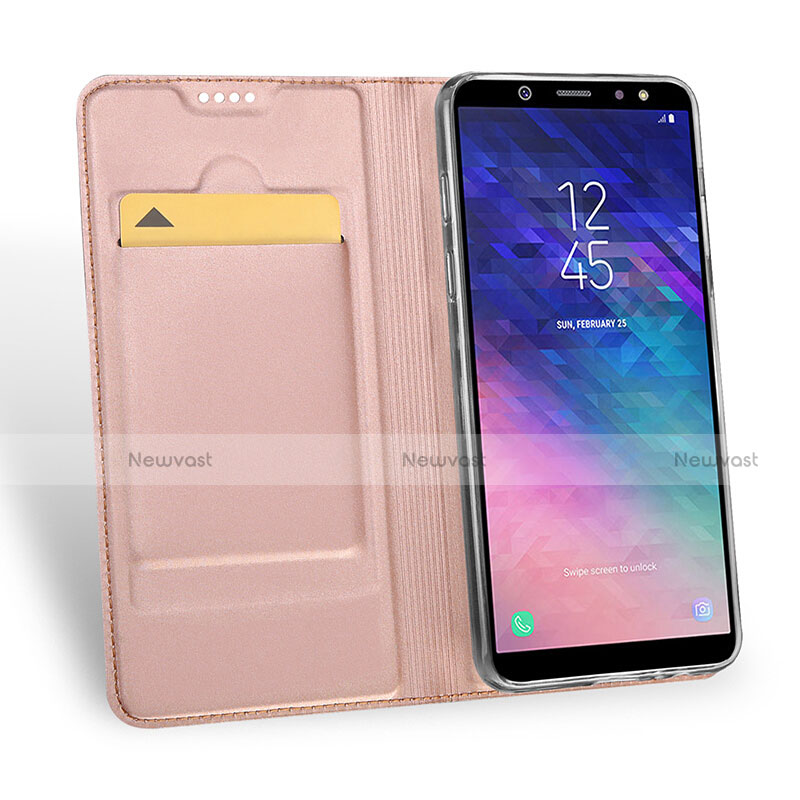 Leather Case Stands Flip Cover for Samsung Galaxy A6 Plus (2018) Pink