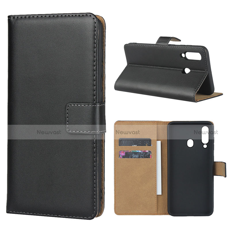 Leather Case Stands Flip Cover for Samsung Galaxy A60 Black