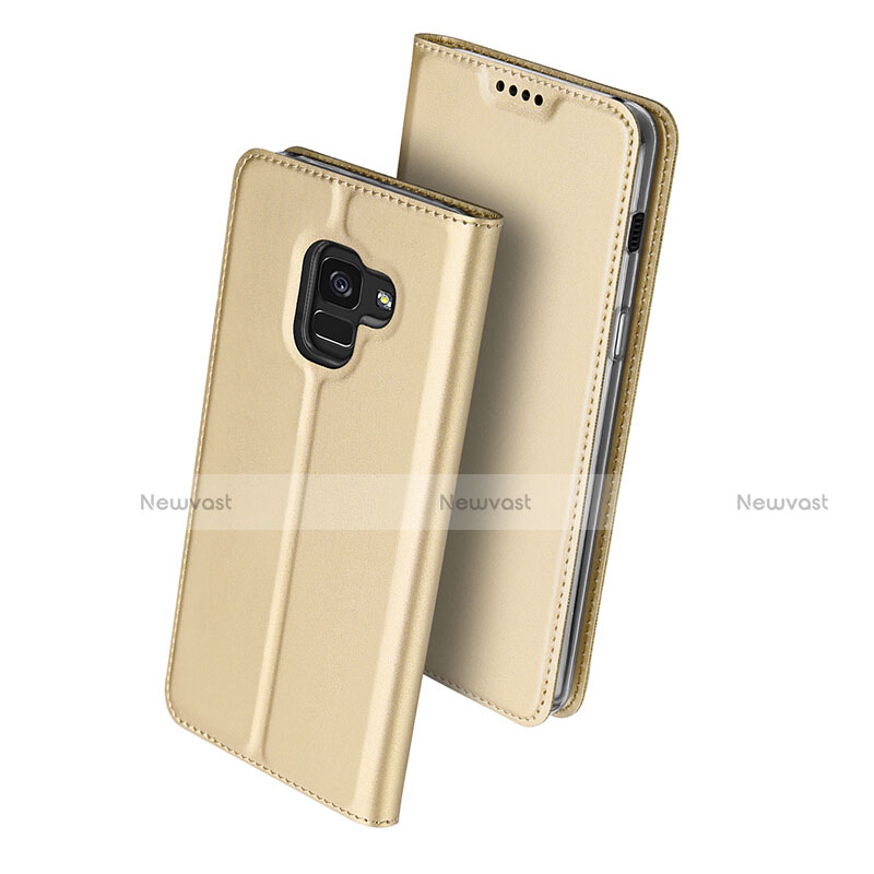 Leather Case Stands Flip Cover for Samsung Galaxy A8+ A8 Plus (2018) Duos A730F Gold