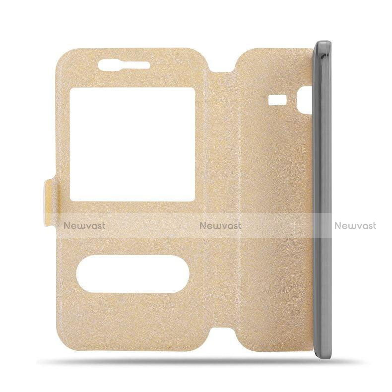 Leather Case Stands Flip Cover for Samsung Galaxy Amp Prime J320P J320M Gold