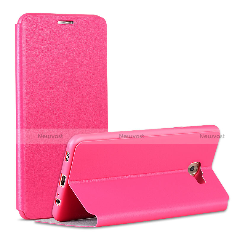 Leather Case Stands Flip Cover for Samsung Galaxy C5 Pro C5010 Hot Pink