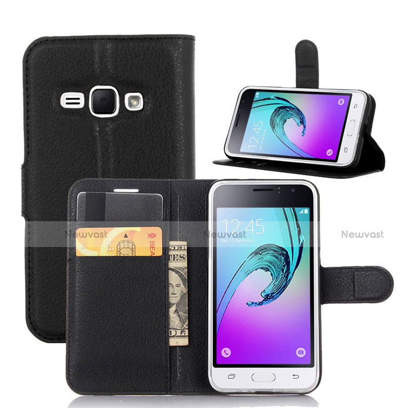 Leather Case Stands Flip Cover for Samsung Galaxy J1 (2016) J120F Black