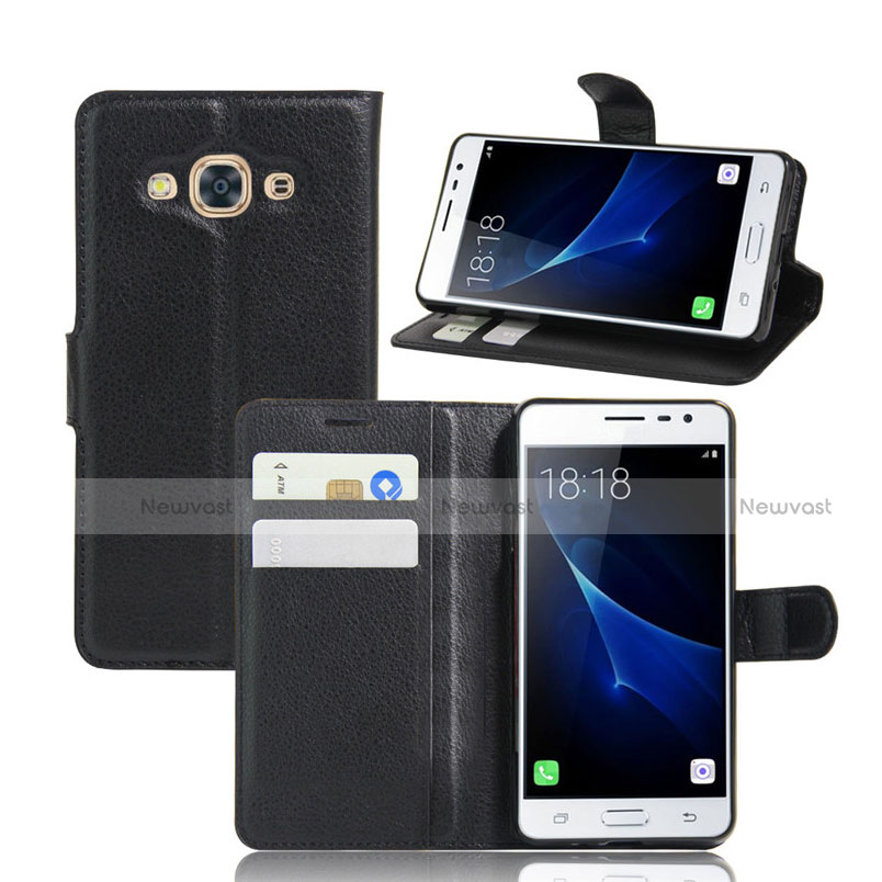 Leather Case Stands Flip Cover for Samsung Galaxy J3 Pro (2016) J3110 Black