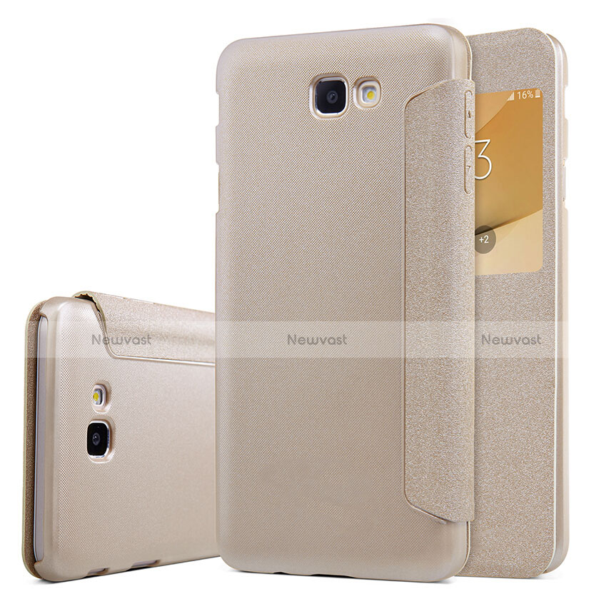 Leather Case Stands Flip Cover for Samsung Galaxy J5 Prime G570F Gold