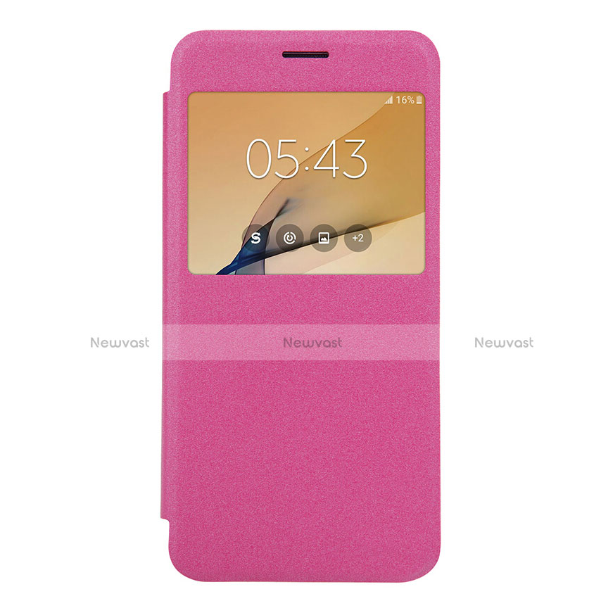 Leather Case Stands Flip Cover for Samsung Galaxy J5 Prime G570F Hot Pink