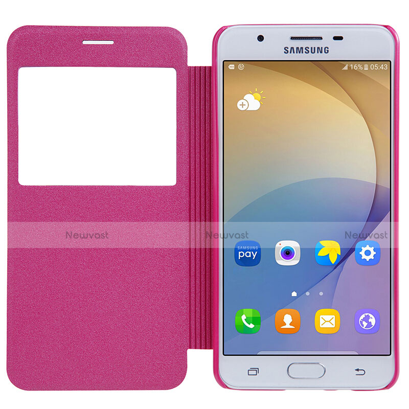 Leather Case Stands Flip Cover for Samsung Galaxy J5 Prime G570F Hot Pink