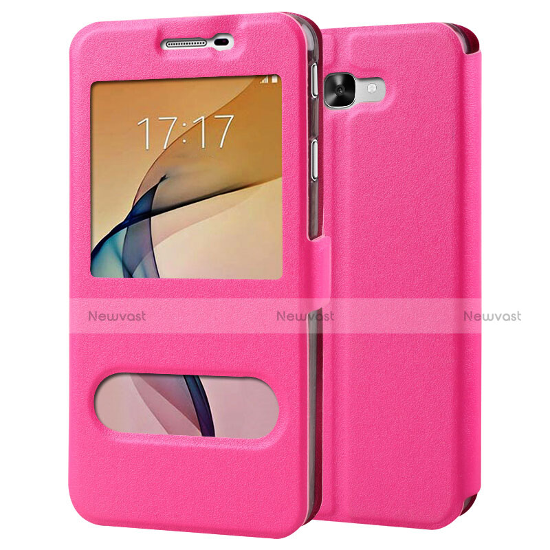 Leather Case Stands Flip Cover for Samsung Galaxy J7 Prime Hot Pink