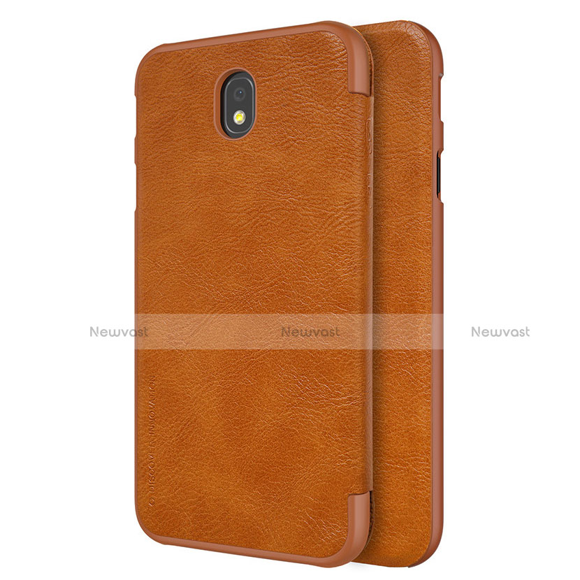 Leather Case Stands Flip Cover for Samsung Galaxy J7 Pro Brown