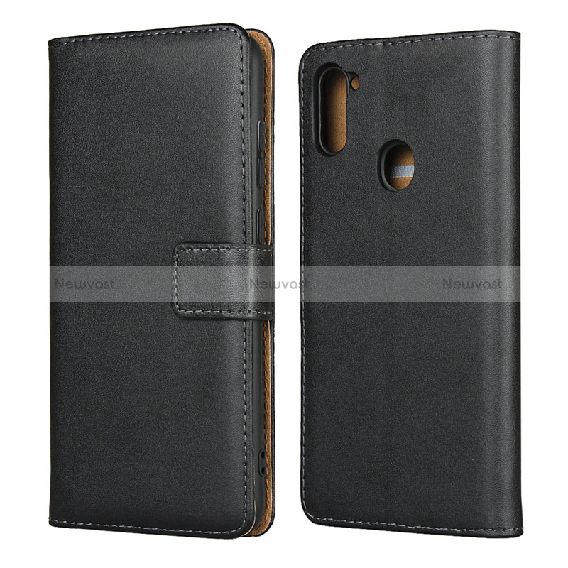 Leather Case Stands Flip Cover for Samsung Galaxy M11 Black