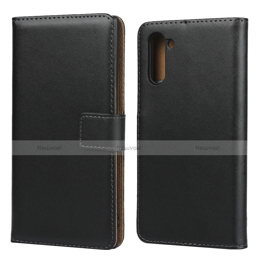 Leather Case Stands Flip Cover for Samsung Galaxy Note 10 Black