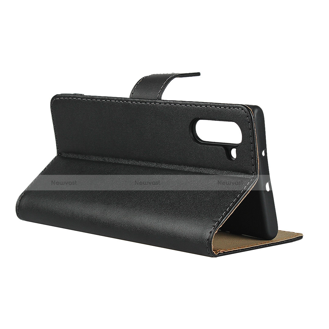 Leather Case Stands Flip Cover for Samsung Galaxy Note 10 Black