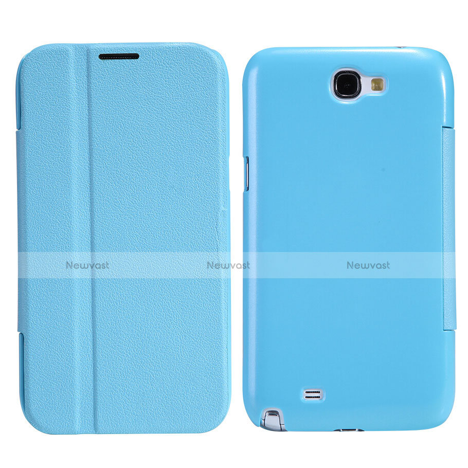 Leather Case Stands Flip Cover for Samsung Galaxy Note 2 N7100 N7105 Sky Blue