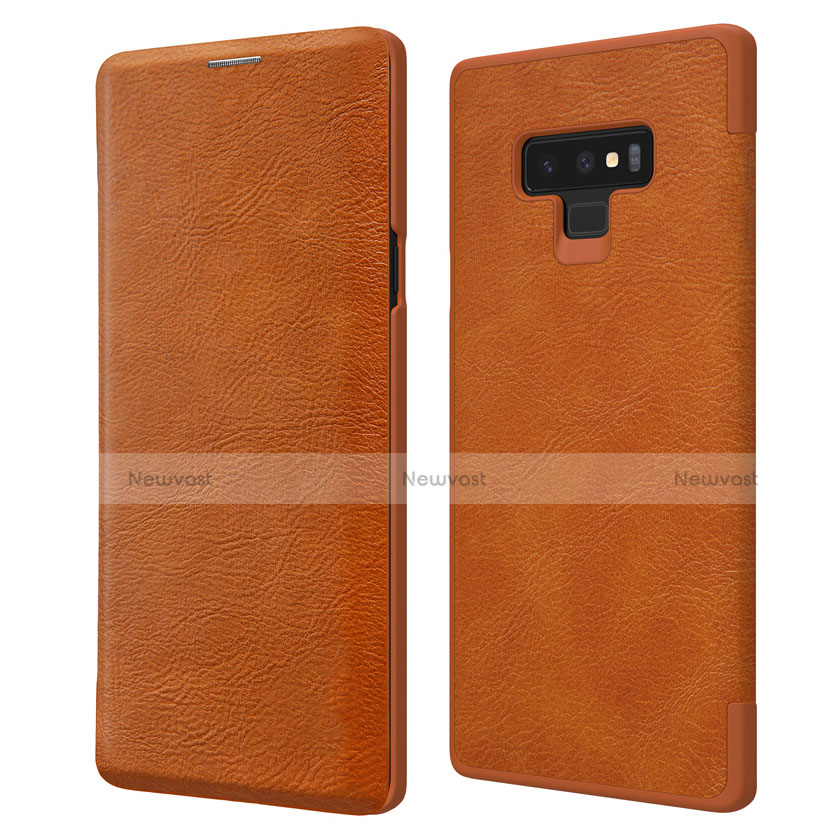 Leather Case Stands Flip Cover for Samsung Galaxy Note 9 Brown