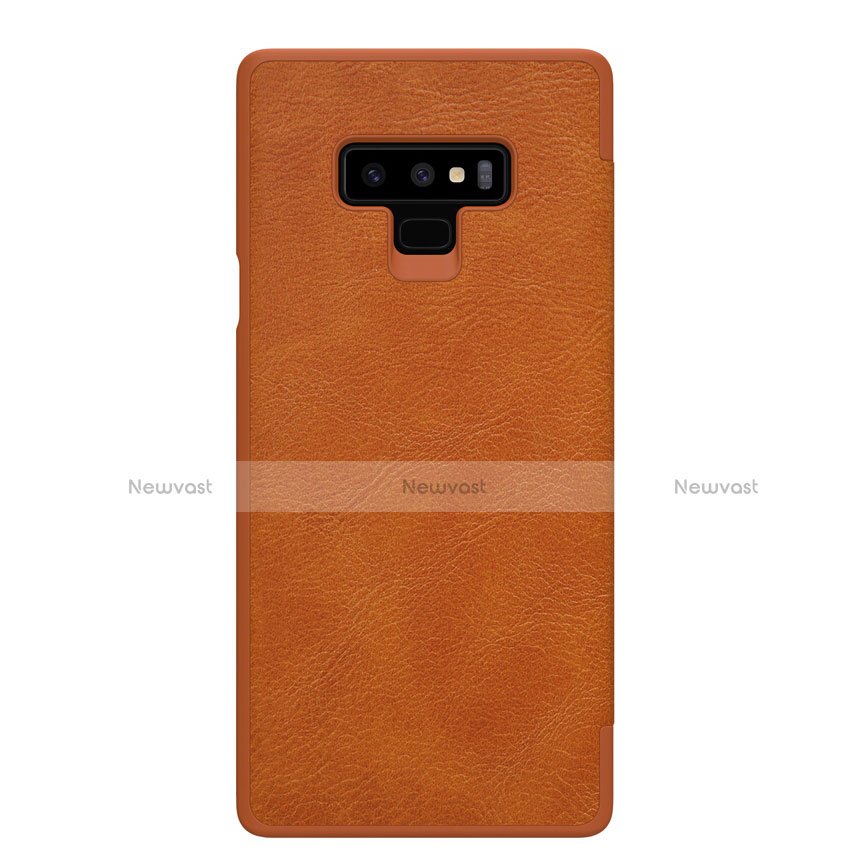 Leather Case Stands Flip Cover for Samsung Galaxy Note 9 Brown