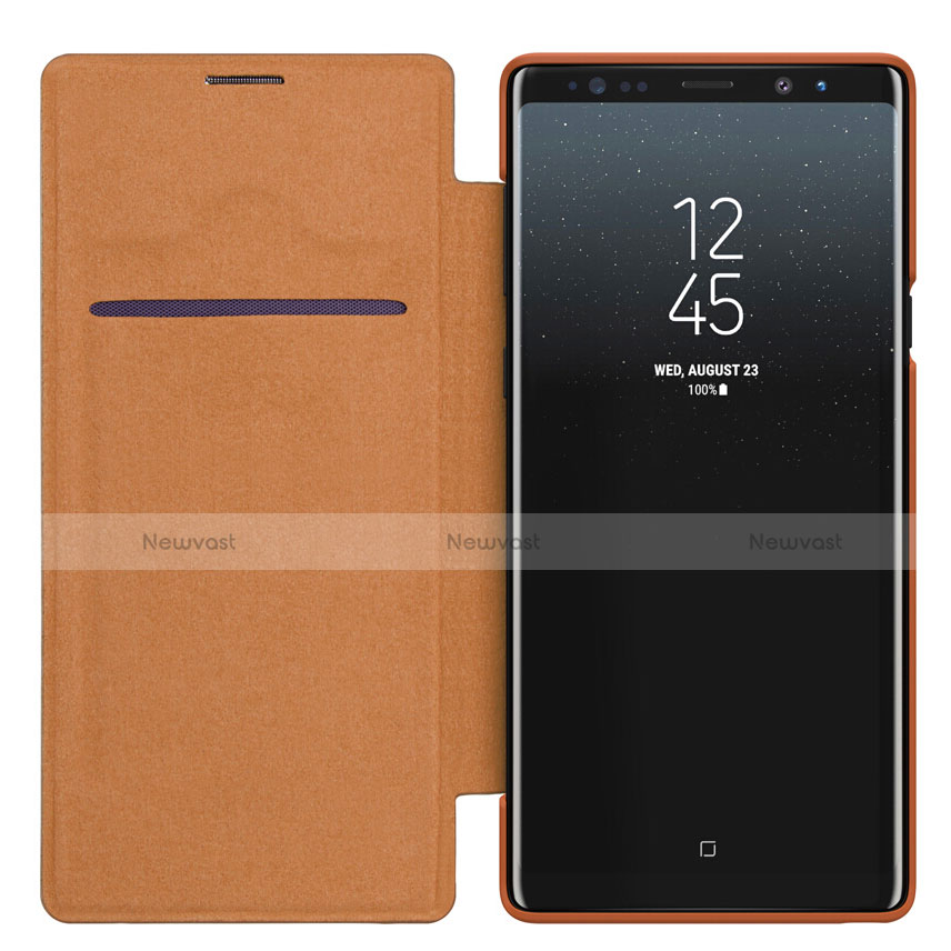 Leather Case Stands Flip Cover for Samsung Galaxy Note 9 Brown