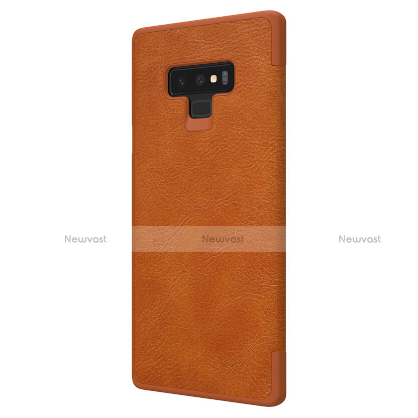 Leather Case Stands Flip Cover for Samsung Galaxy Note 9 Brown