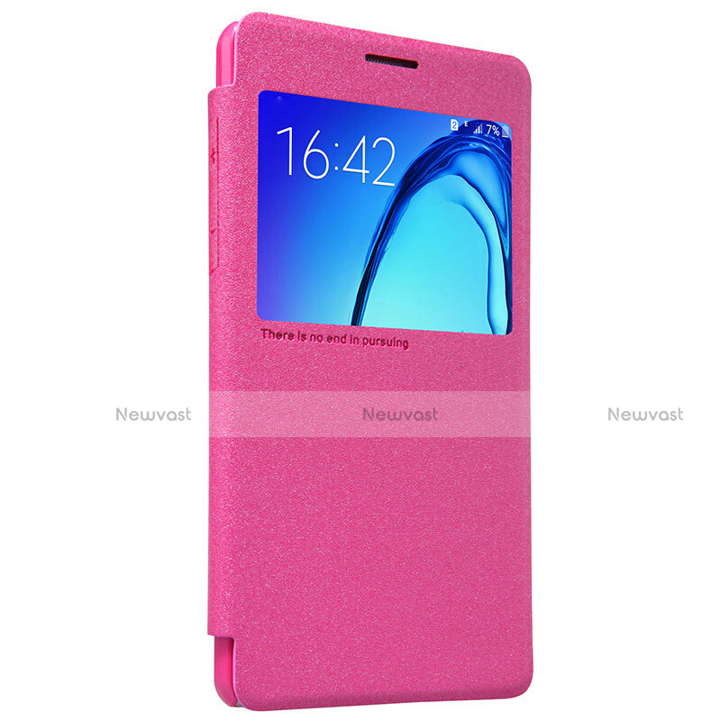 Leather Case Stands Flip Cover for Samsung Galaxy On5 G550FY Hot Pink