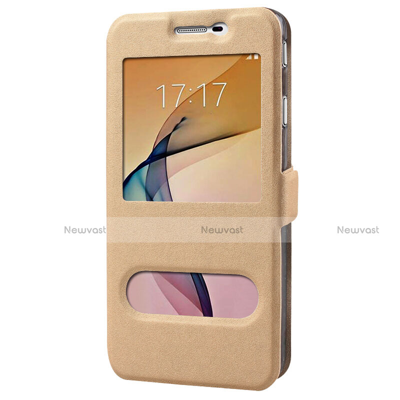 Leather Case Stands Flip Cover for Samsung Galaxy On7 (2016) G6100 Gold