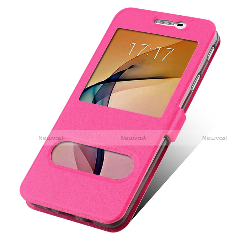 Leather Case Stands Flip Cover for Samsung Galaxy On7 (2016) G6100 Hot Pink