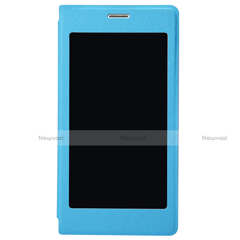 Leather Case Stands Flip Cover for Samsung Galaxy S5 Duos Plus Sky Blue