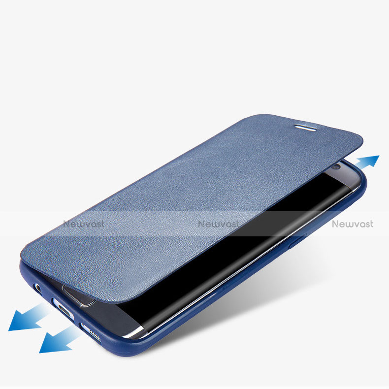 Leather Case Stands Flip Cover for Samsung Galaxy S7 Edge G935F Blue