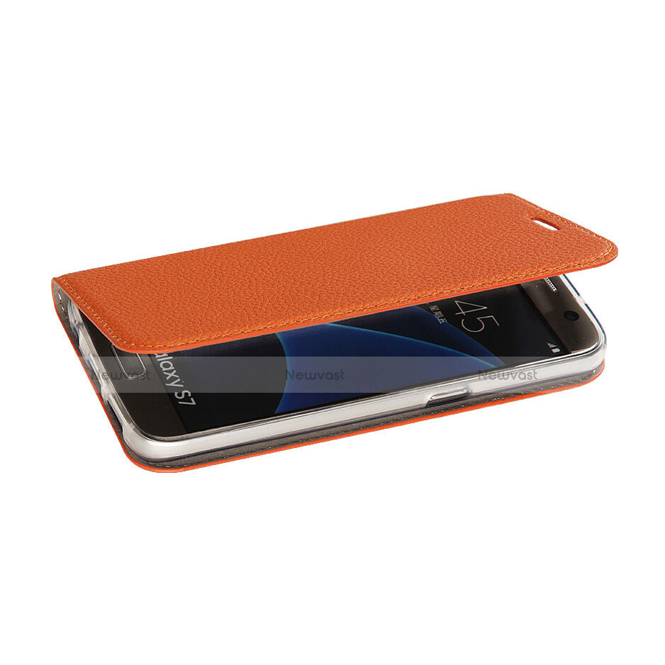 Leather Case Stands Flip Cover for Samsung Galaxy S7 G930F G930FD Orange