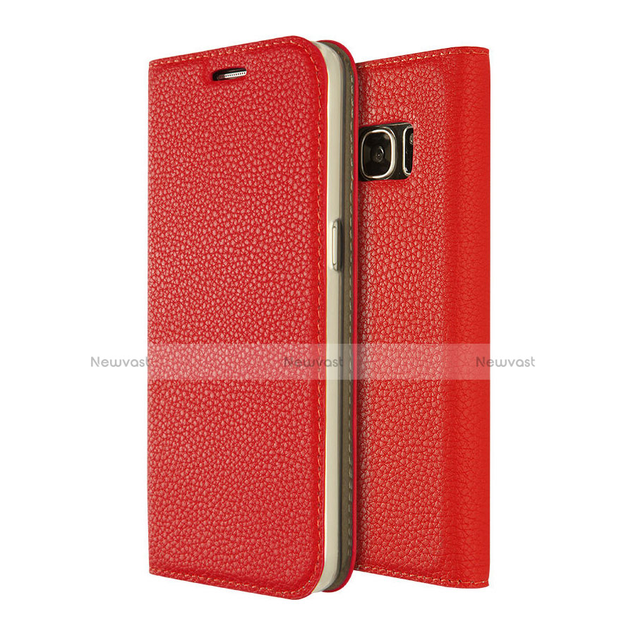 Leather Case Stands Flip Cover for Samsung Galaxy S7 G930F G930FD Red