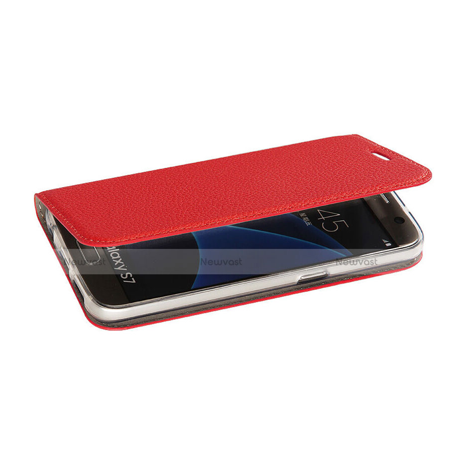 Leather Case Stands Flip Cover for Samsung Galaxy S7 G930F G930FD Red