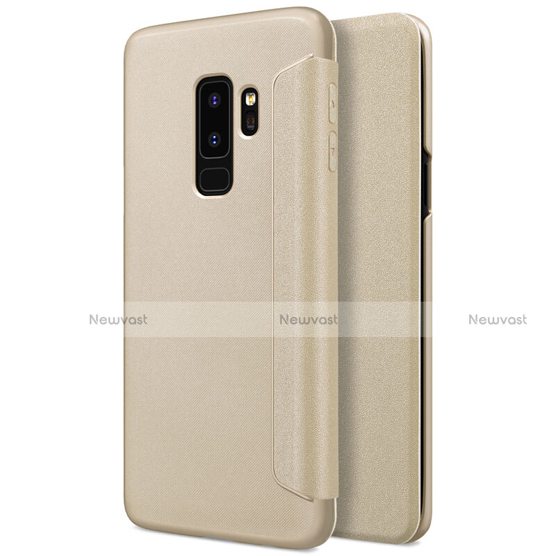 Leather Case Stands Flip Cover for Samsung Galaxy S9 Plus Gold