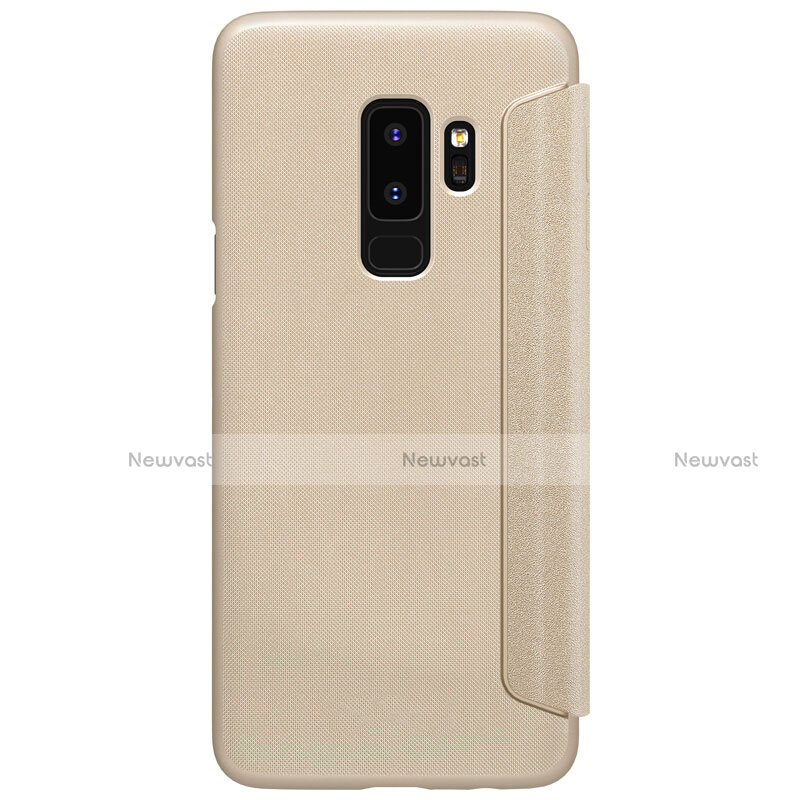 Leather Case Stands Flip Cover for Samsung Galaxy S9 Plus Gold