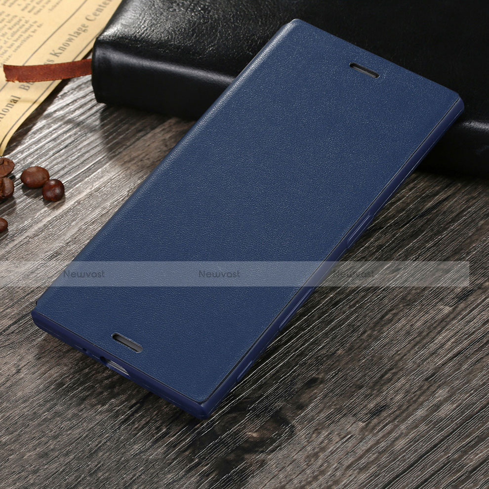 Leather Case Stands Flip Cover for Sony Xperia XZs Blue