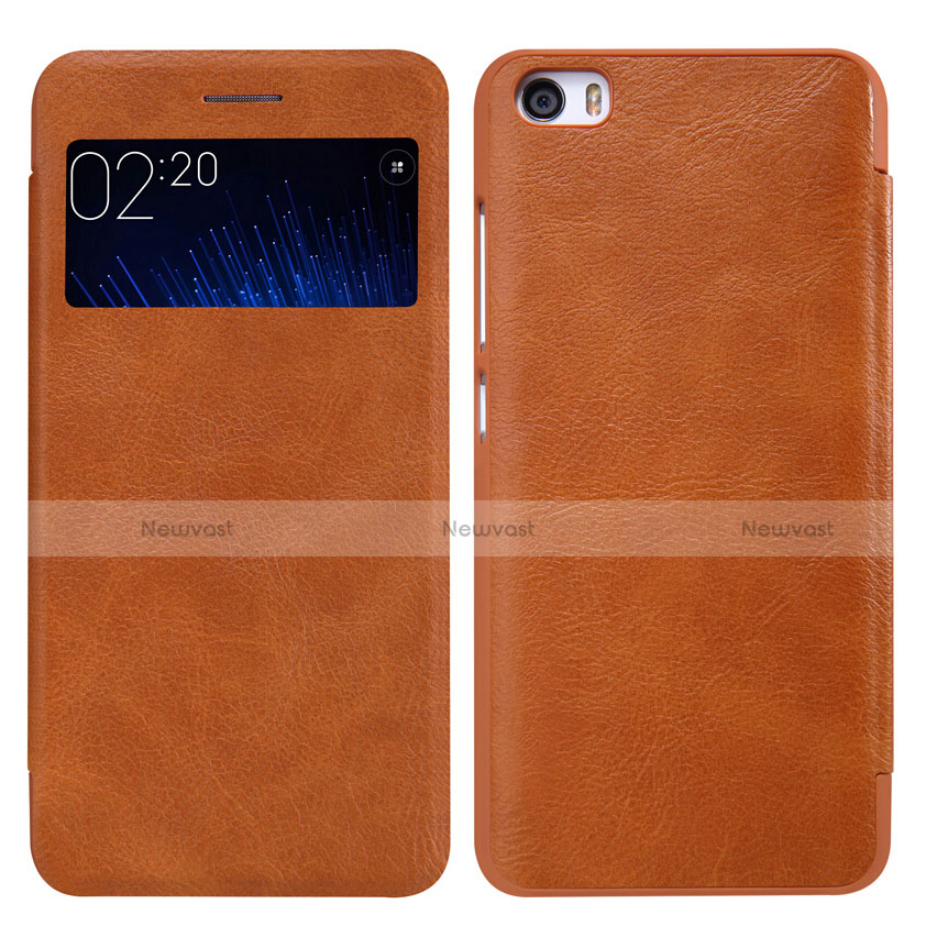 Leather Case Stands Flip Cover for Xiaomi Mi 5 Brown