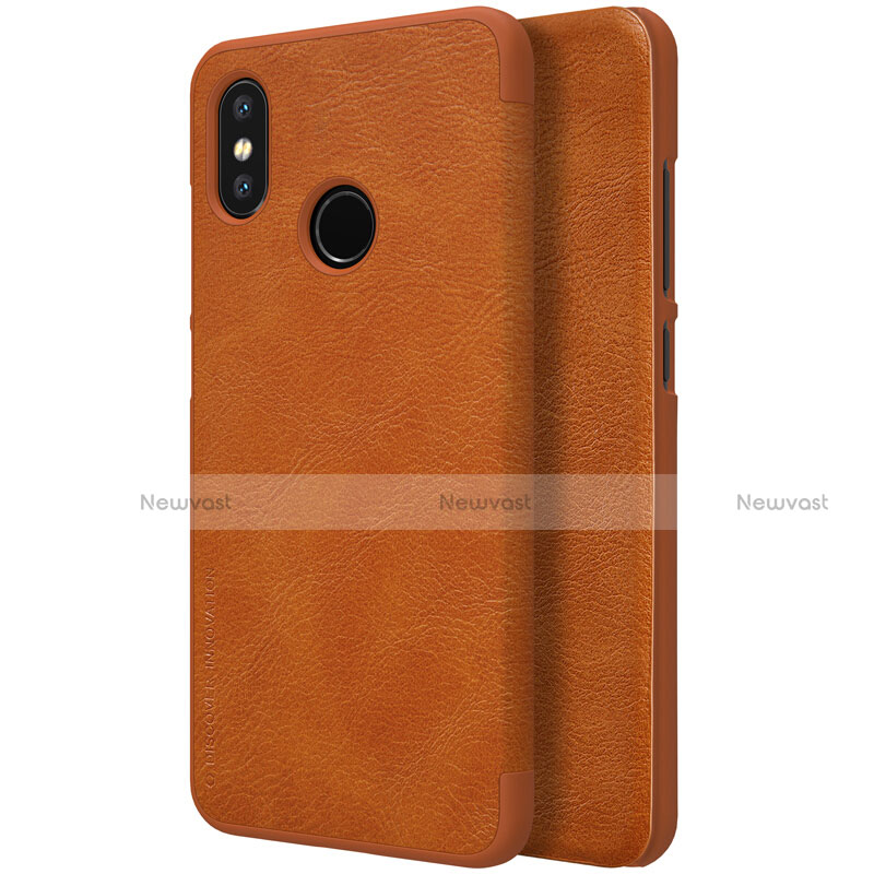 Leather Case Stands Flip Cover for Xiaomi Mi 8 Brown