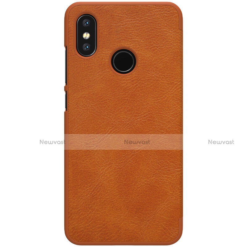 Leather Case Stands Flip Cover for Xiaomi Mi 8 Brown