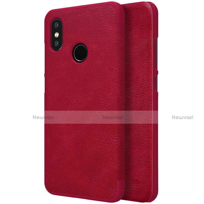 Leather Case Stands Flip Cover for Xiaomi Mi 8 Red