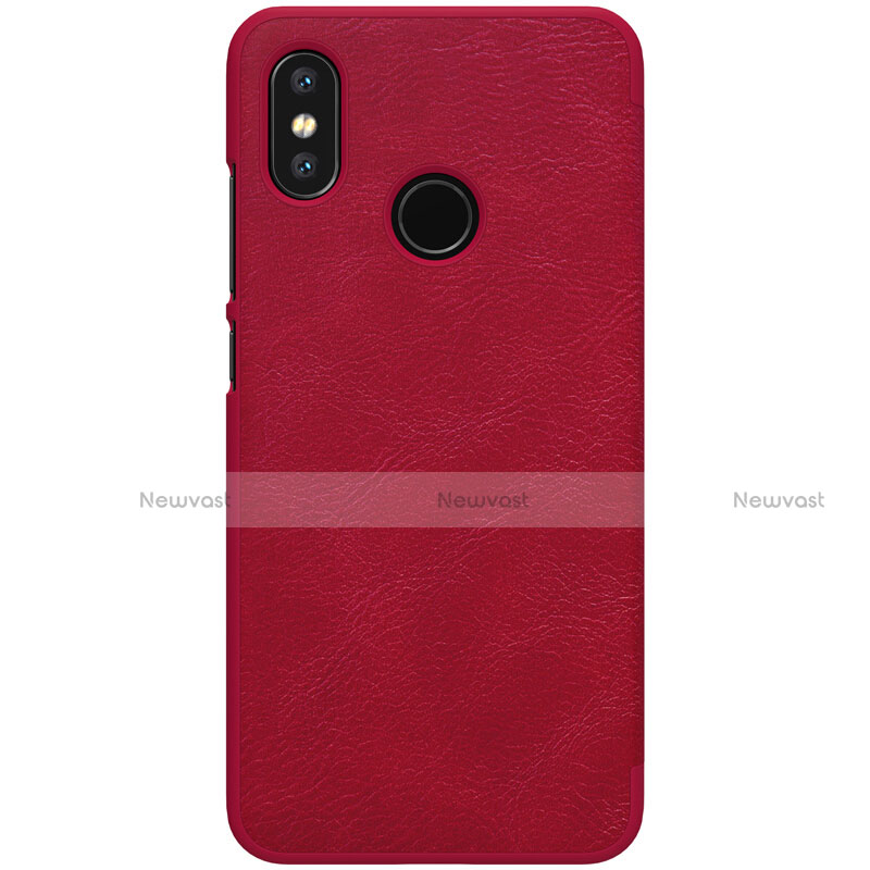 Leather Case Stands Flip Cover for Xiaomi Mi 8 Red