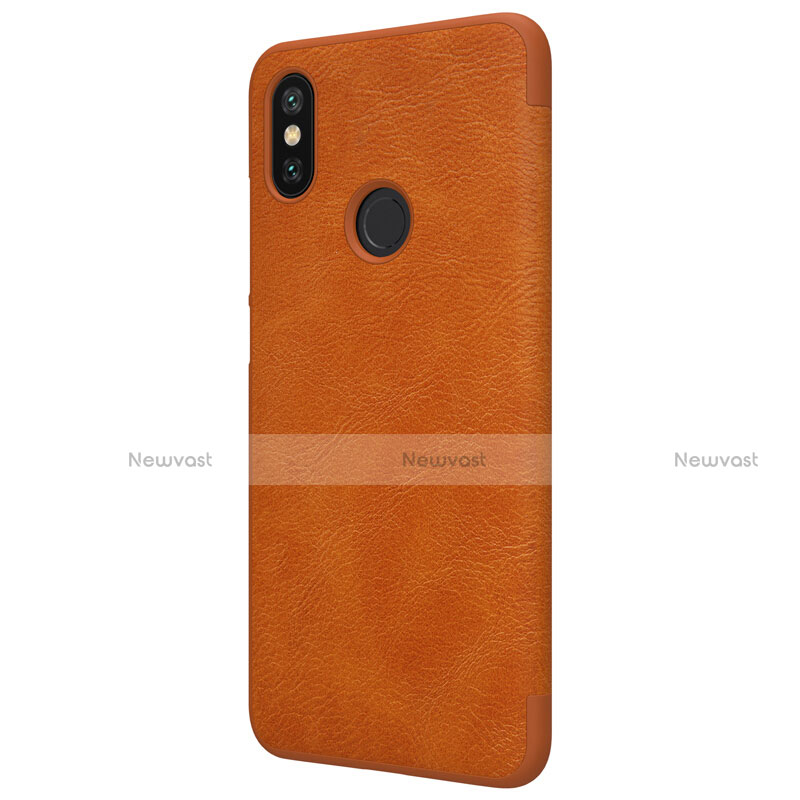 Leather Case Stands Flip Cover for Xiaomi Mi A2 Brown