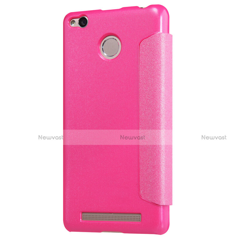 Leather Case Stands Flip Cover for Xiaomi Redmi 3 High Edition Hot Pink