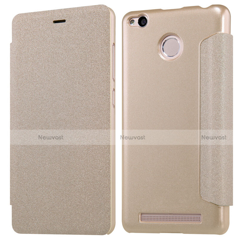 Leather Case Stands Flip Cover for Xiaomi Redmi 3 Pro Gold